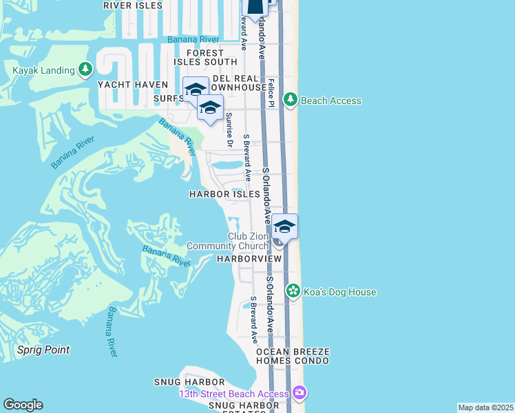 map of restaurants, bars, coffee shops, grocery stores, and more near 746 South Orlando Avenue in Cocoa Beach