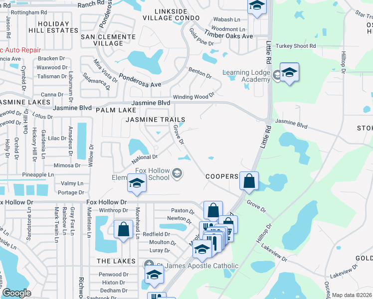 map of restaurants, bars, coffee shops, grocery stores, and more near 10105 Grove Drive in Port Richey