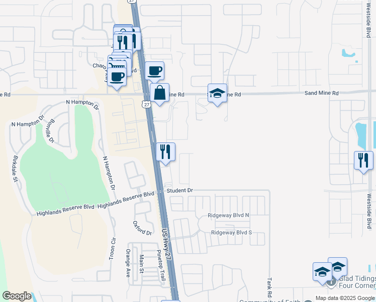 map of restaurants, bars, coffee shops, grocery stores, and more near 277 Trinity Ridge Circle in Davenport