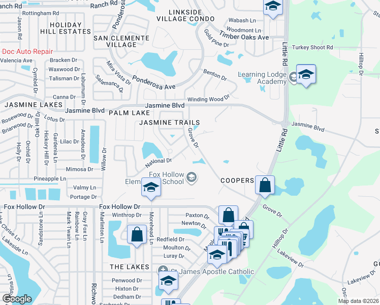 map of restaurants, bars, coffee shops, grocery stores, and more near 10236 Flagship Avenue in Port Richey