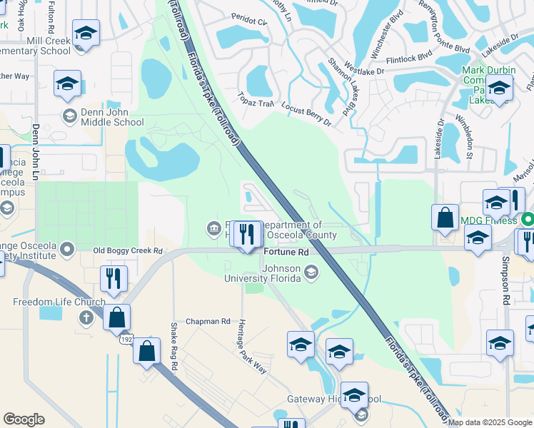 map of restaurants, bars, coffee shops, grocery stores, and more near 1507 Bill Beck Boulevard in Kissimmee