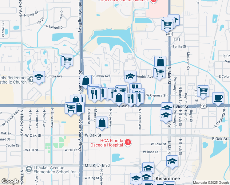 map of restaurants, bars, coffee shops, grocery stores, and more near 700 Florida Palms Court in Kissimmee