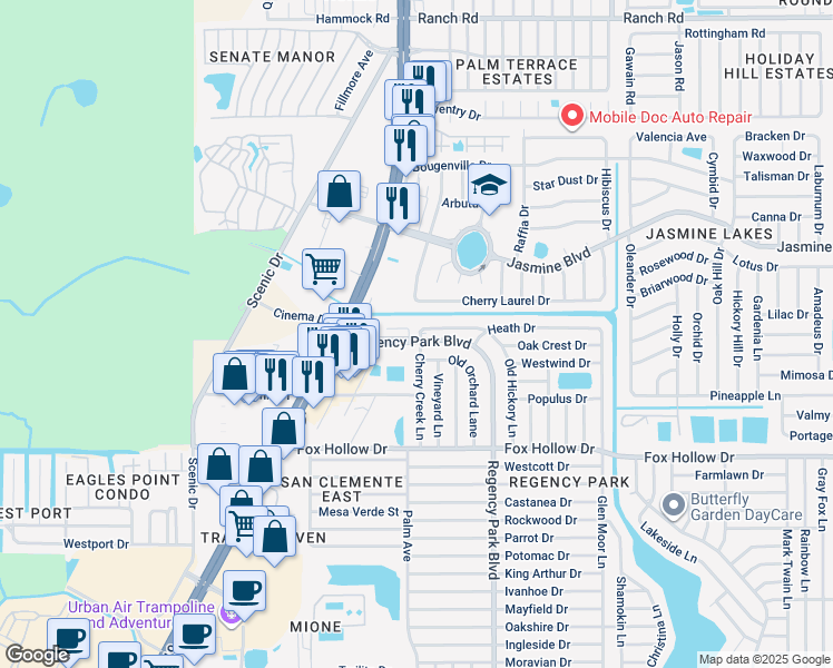 map of restaurants, bars, coffee shops, grocery stores, and more near 7001 Heath Drive in Port Richey