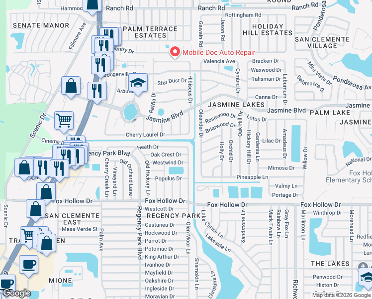 map of restaurants, bars, coffee shops, grocery stores, and more near 10227 Glen Moor Lane in Port Richey
