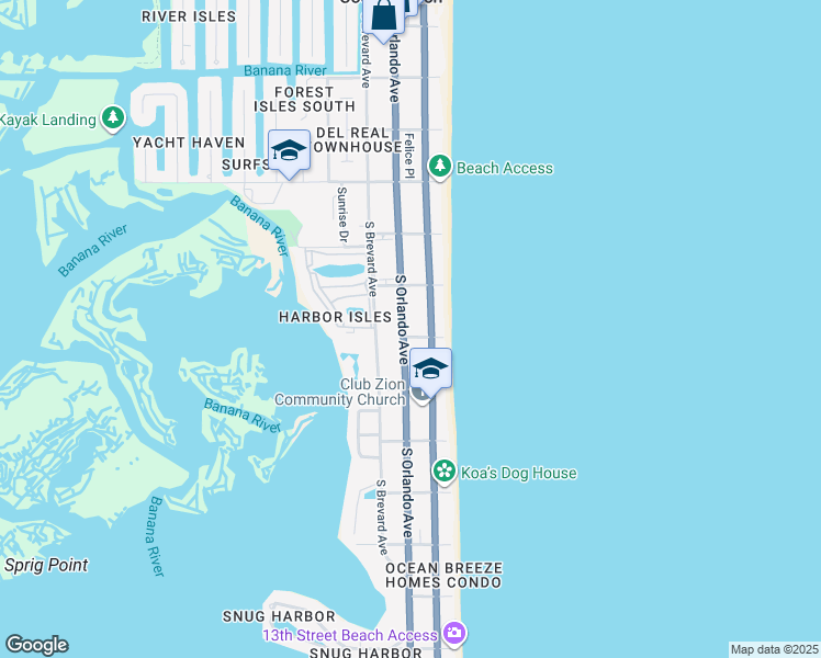 map of restaurants, bars, coffee shops, grocery stores, and more near 681 South Orlando Avenue in Cocoa Beach
