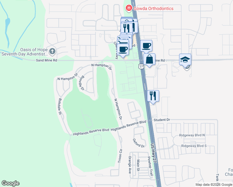 map of restaurants, bars, coffee shops, grocery stores, and more near 422 North Hampton Drive in Davenport