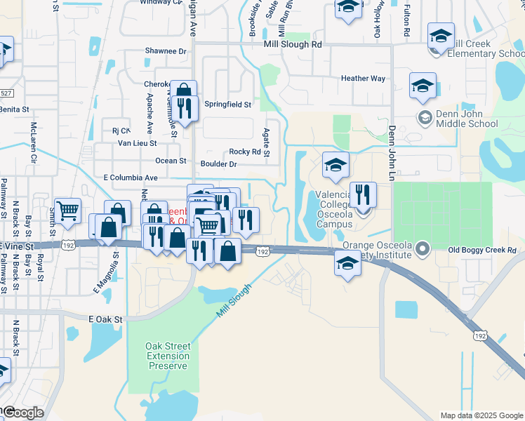 map of restaurants, bars, coffee shops, grocery stores, and more near 1902 Sand Run Road in Kissimmee