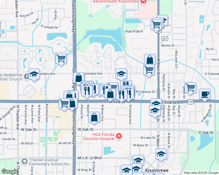 map of restaurants, bars, coffee shops, grocery stores, and more near 700 Florida Palms Court in Kissimmee