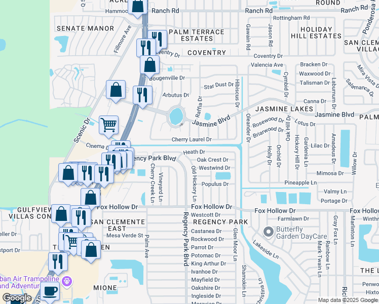 map of restaurants, bars, coffee shops, grocery stores, and more near 7204 Heath Drive in Port Richey