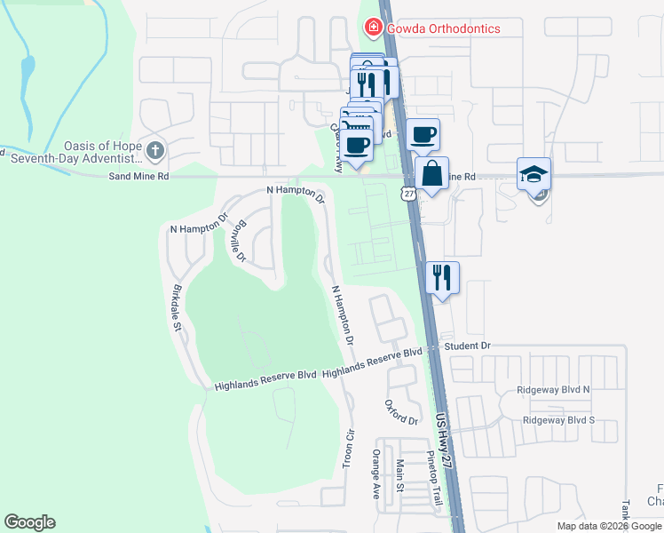 map of restaurants, bars, coffee shops, grocery stores, and more near 422 North Hampton Drive in Davenport