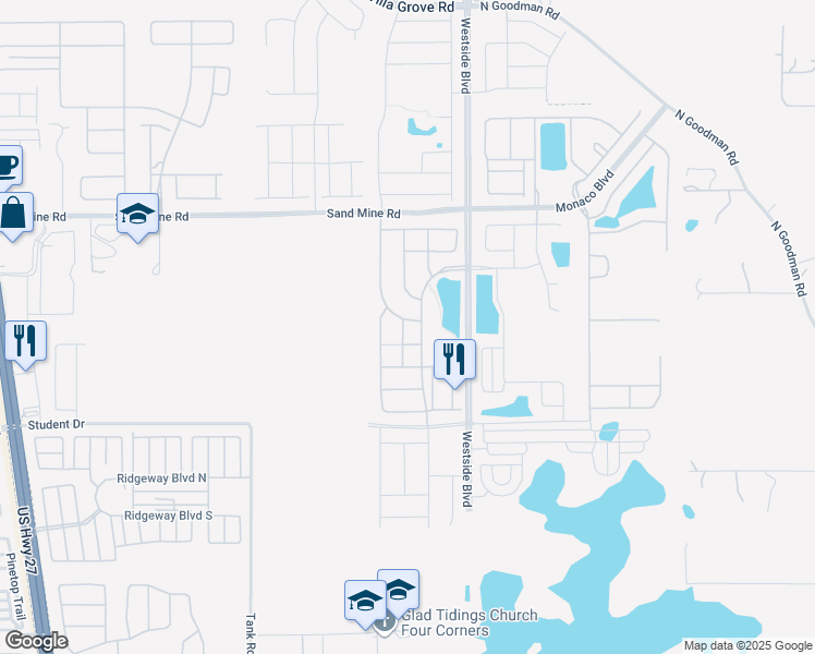 map of restaurants, bars, coffee shops, grocery stores, and more near 1718 Caribbean View Terrace in Kissimmee