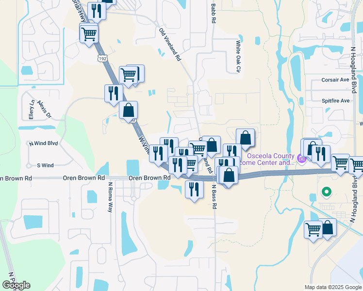 map of restaurants, bars, coffee shops, grocery stores, and more near 4503 Saint Georges Court in Kissimmee