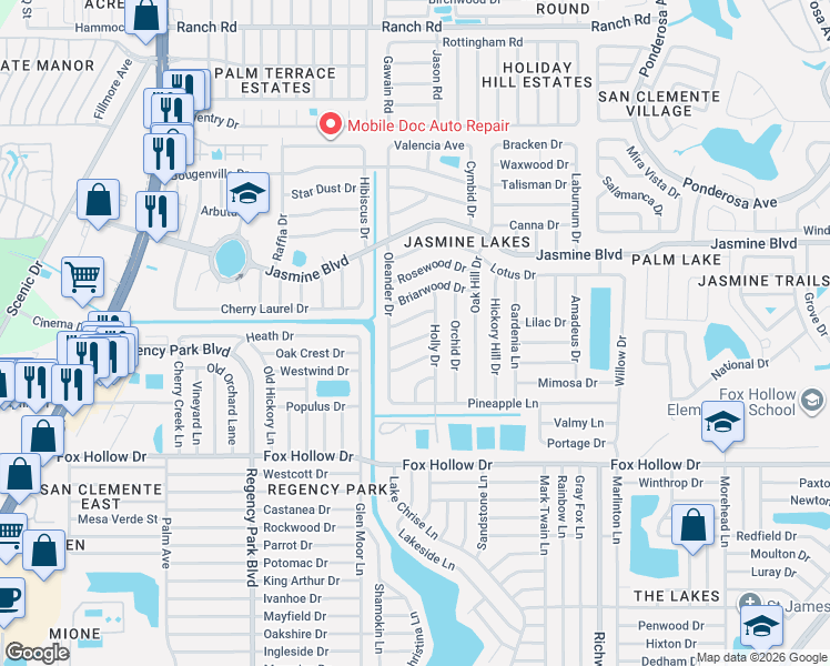 map of restaurants, bars, coffee shops, grocery stores, and more near 7541 Spirea Drive in Port Richey