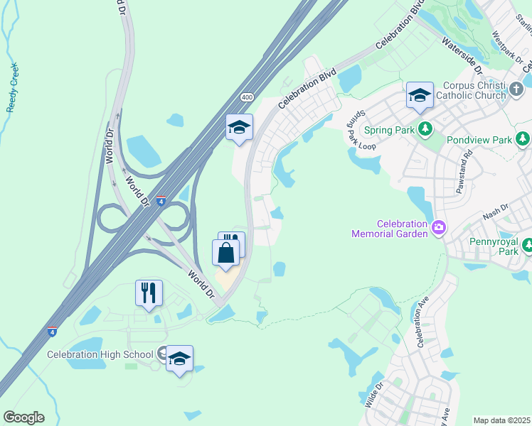 map of restaurants, bars, coffee shops, grocery stores, and more near 1606 Gaines Mill Court in Celebration