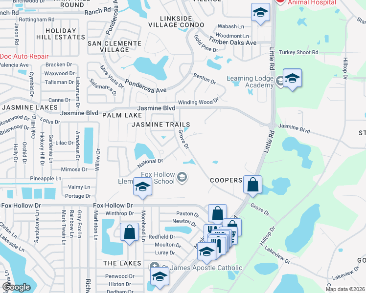 map of restaurants, bars, coffee shops, grocery stores, and more near 10236 Flagship Avenue in Port Richey