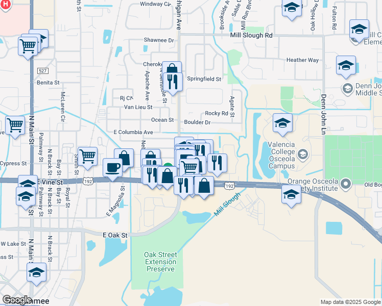 map of restaurants, bars, coffee shops, grocery stores, and more near 1615 Michigan Avenue in Kissimmee