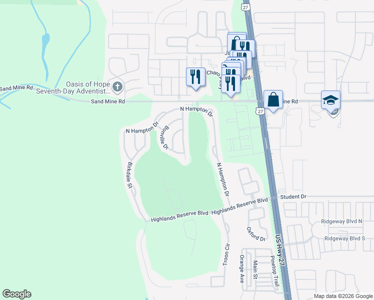 map of restaurants, bars, coffee shops, grocery stores, and more near 456 Higher Combe Drive in Davenport