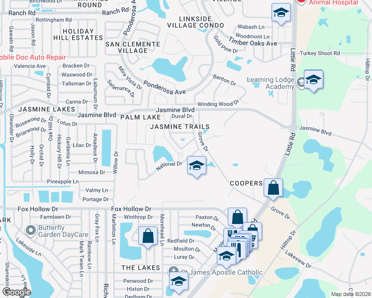 map of restaurants, bars, coffee shops, grocery stores, and more near 8418 Sun Drive in Port Richey