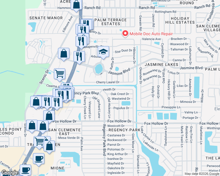 map of restaurants, bars, coffee shops, grocery stores, and more near 7221 Heath Drive in Port Richey
