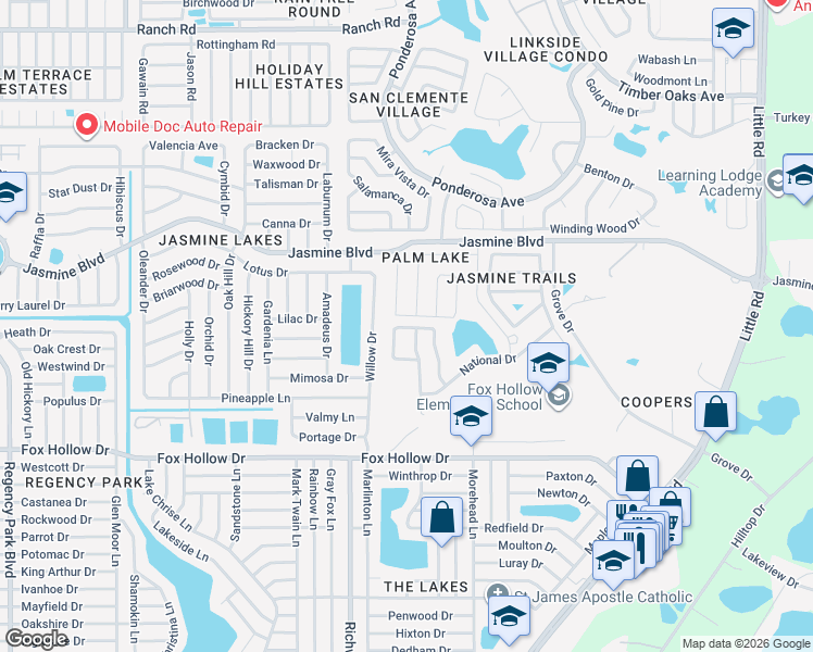 map of restaurants, bars, coffee shops, grocery stores, and more near 10311 Center Loop in Port Richey