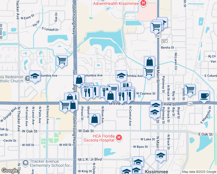 map of restaurants, bars, coffee shops, grocery stores, and more near 700 Florida Palms Court in Kissimmee