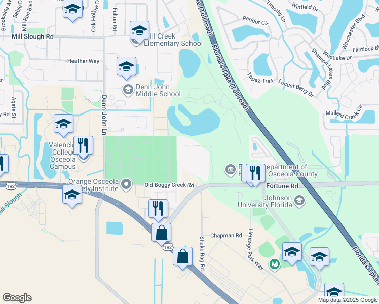 map of restaurants, bars, coffee shops, grocery stores, and more near 1950 Shadow Oaks Road in Kissimmee