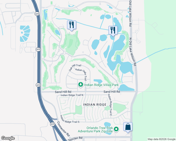 map of restaurants, bars, coffee shops, grocery stores, and more near 1536 Oak Hill Trail in Kissimmee