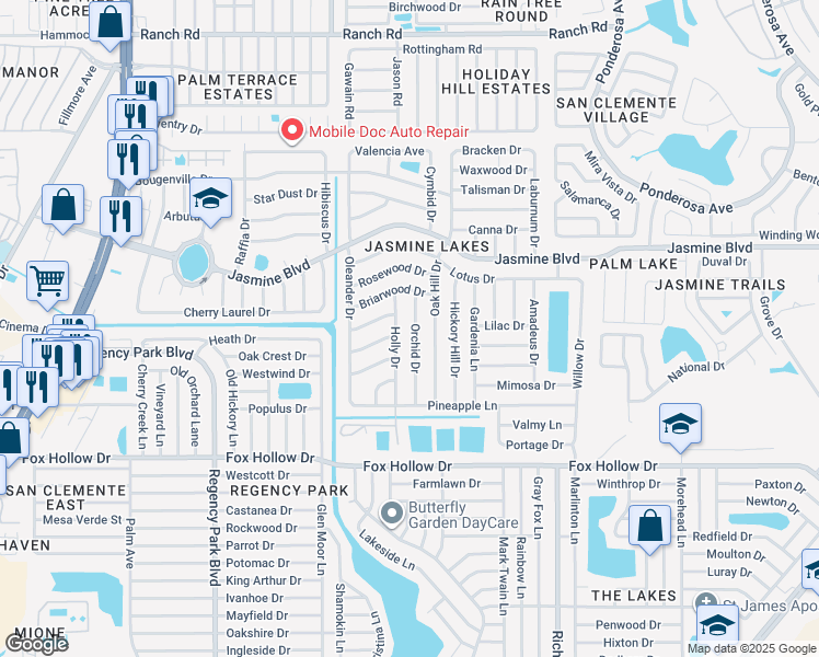map of restaurants, bars, coffee shops, grocery stores, and more near 10301 Orchid Drive in Port Richey