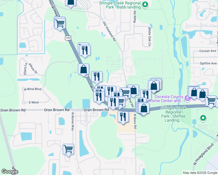 map of restaurants, bars, coffee shops, grocery stores, and more near 4503 Saint Georges Court in Kissimmee