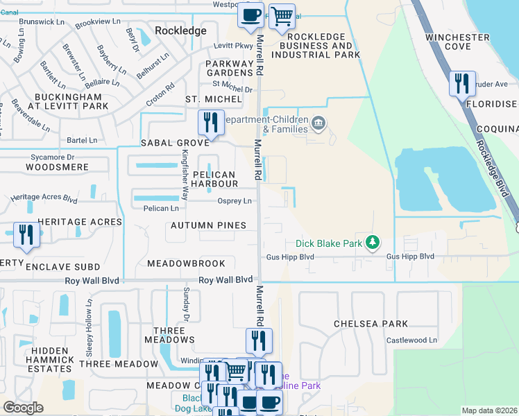 map of restaurants, bars, coffee shops, grocery stores, and more near in Rockledge