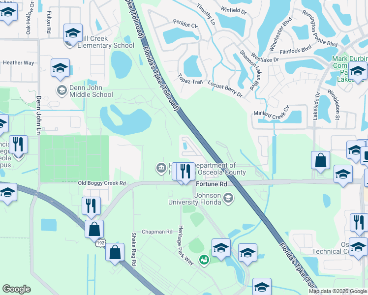 map of restaurants, bars, coffee shops, grocery stores, and more near 1507 Bill Beck Boulevard in Kissimmee