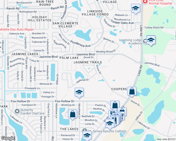 map of restaurants, bars, coffee shops, grocery stores, and more near 10304 Midstate Avenue in Port Richey