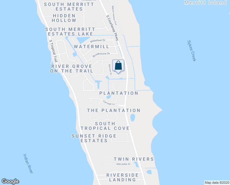 map of restaurants, bars, coffee shops, grocery stores, and more near 2952 Heritage Circle in Merritt Island