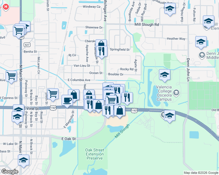 map of restaurants, bars, coffee shops, grocery stores, and more near 1615 Michigan Avenue in Kissimmee