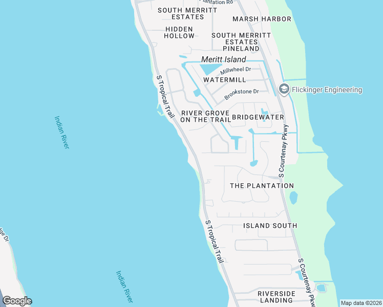 map of restaurants, bars, coffee shops, grocery stores, and more near 2895 South Tropical Trail in Merritt Island