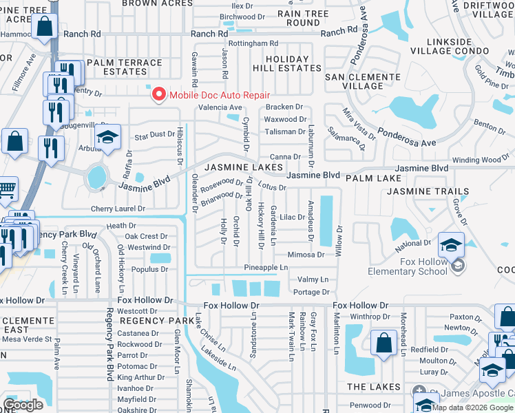 map of restaurants, bars, coffee shops, grocery stores, and more near 10321 Hickory Hill Drive in Port Richey