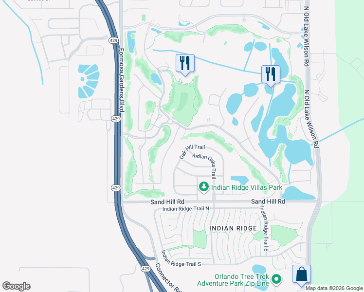 map of restaurants, bars, coffee shops, grocery stores, and more near 1583 Oak Hill Trail in Kissimmee