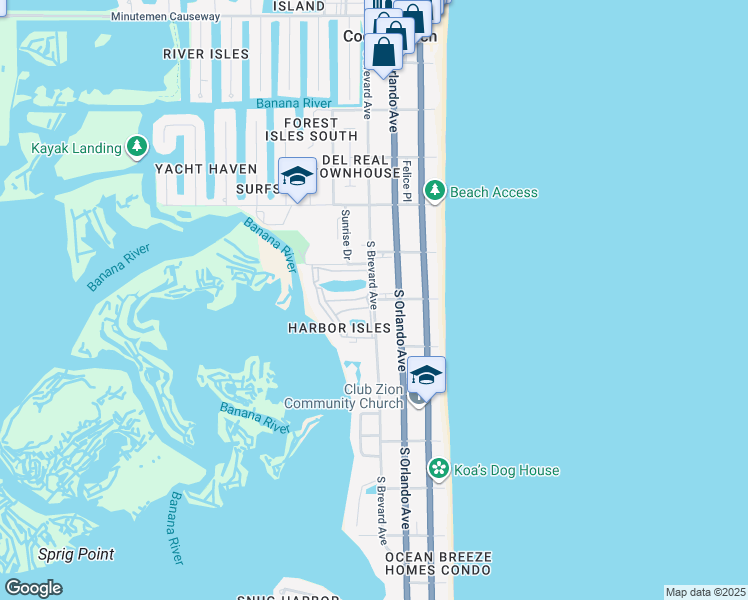 map of restaurants, bars, coffee shops, grocery stores, and more near 298 South 6th Street in Cocoa Beach