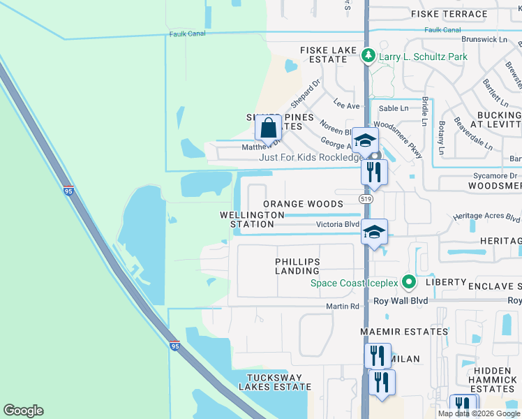 map of restaurants, bars, coffee shops, grocery stores, and more near 1463 Wellington Circle in Rockledge