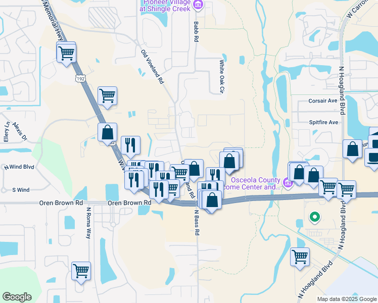 map of restaurants, bars, coffee shops, grocery stores, and more near 1543 Tangelo Circle in Kissimmee