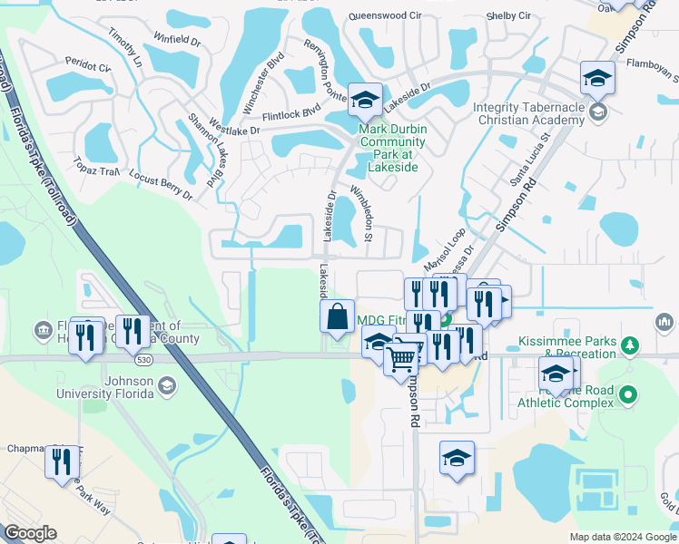 map of restaurants, bars, coffee shops, grocery stores, and more near 2210-2212 Stonehedge Loop in Kissimmee