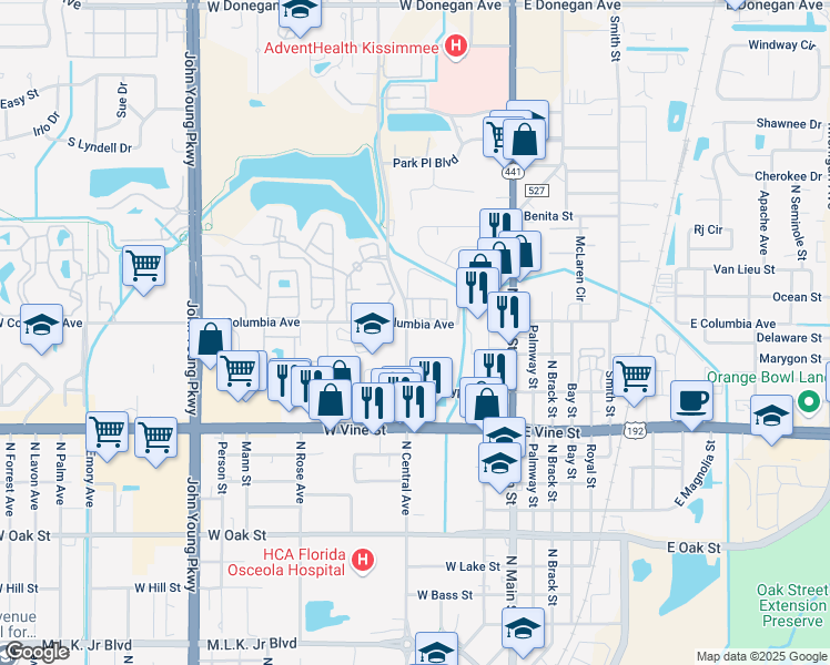 map of restaurants, bars, coffee shops, grocery stores, and more near in Kissimmee