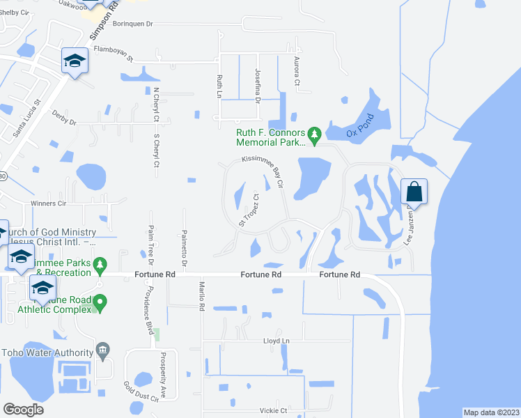 map of restaurants, bars, coffee shops, grocery stores, and more near 1727 Saint Tropez Court in Kissimmee