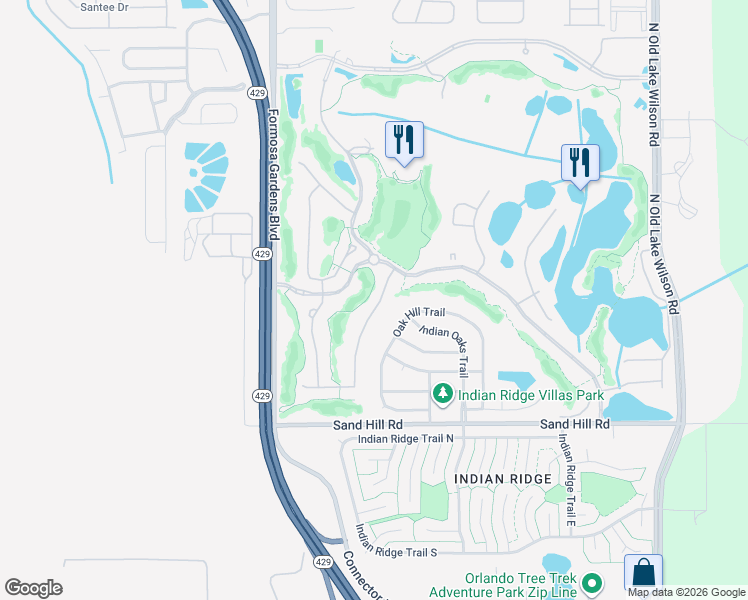 map of restaurants, bars, coffee shops, grocery stores, and more near 1583 Oak Hill Trail in Kissimmee