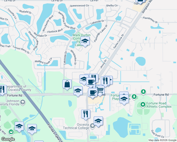 map of restaurants, bars, coffee shops, grocery stores, and more near 2120 Marisol Loop in Kissimmee