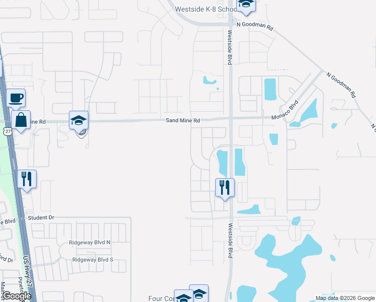 map of restaurants, bars, coffee shops, grocery stores, and more near 1778 Caribbean View Terrace in Kissimmee