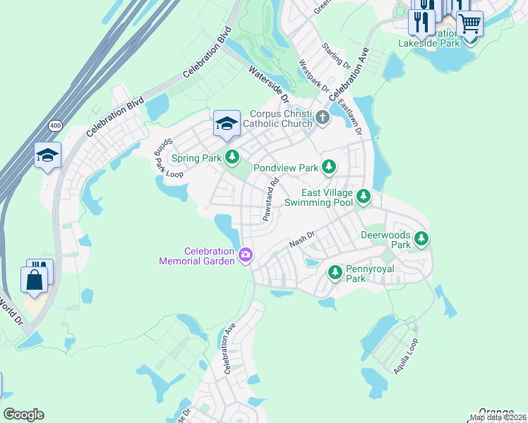 map of restaurants, bars, coffee shops, grocery stores, and more near 932 Pawstand Road in Kissimmee