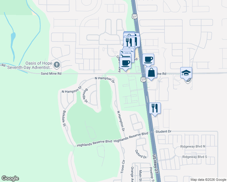 map of restaurants, bars, coffee shops, grocery stores, and more near 609 North Hampton Drive in Davenport