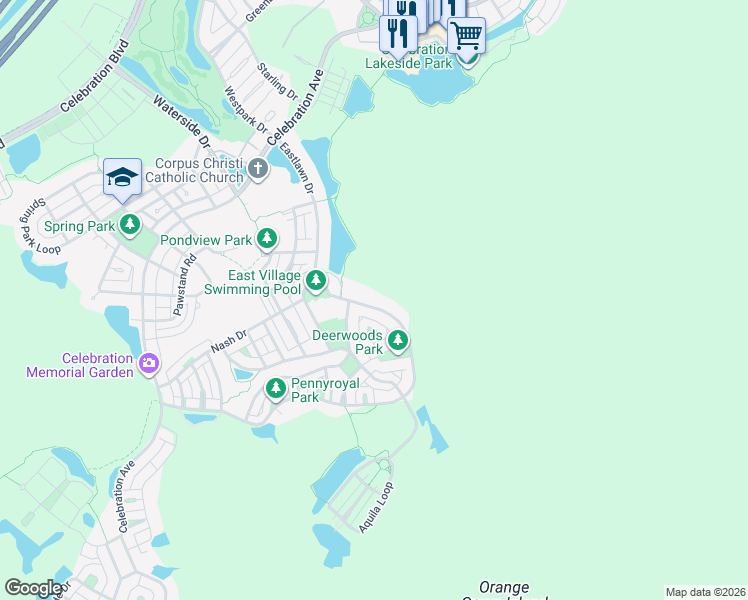 map of restaurants, bars, coffee shops, grocery stores, and more near 797 Oak Shadows Road in Kissimmee