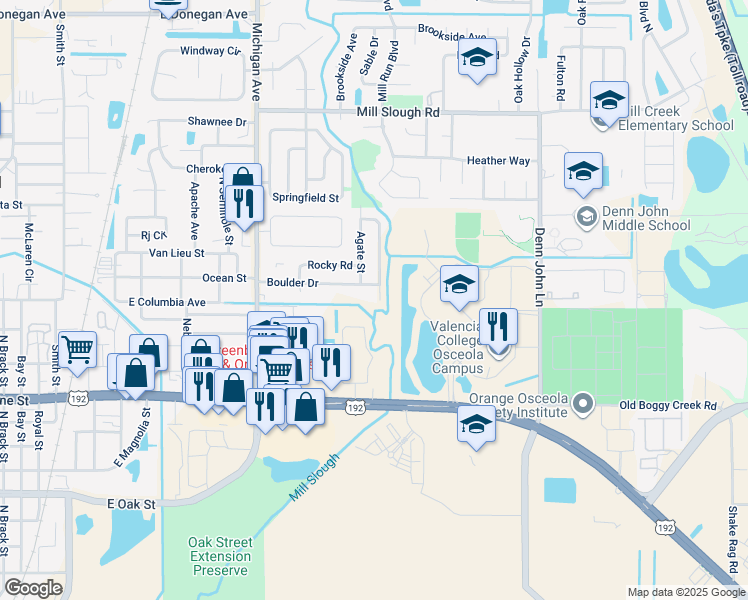 map of restaurants, bars, coffee shops, grocery stores, and more near 1902 Sand Run Road in Kissimmee